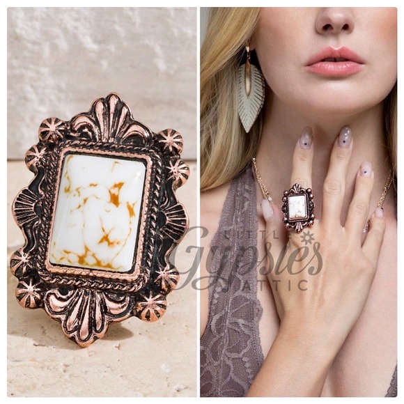 Howlite Natural Stone Adjustable Ring - Picture 8 of 8